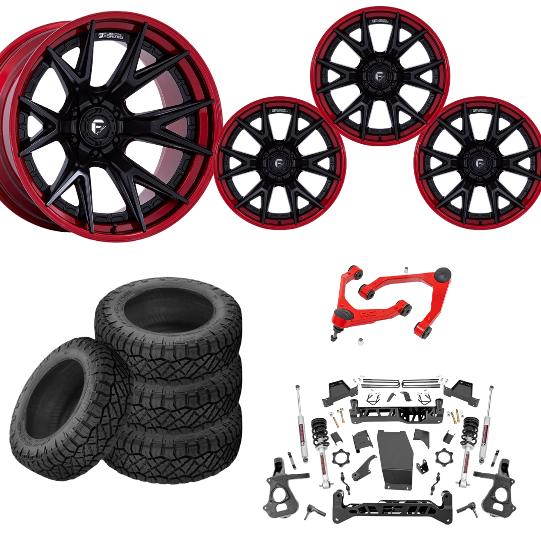 7 inch Lift N3 Bundle w/ 22x10 Black Red Wheels - 35in Nitto Ridge Grapplers & Upper Control Arms- 4wd (14-18)