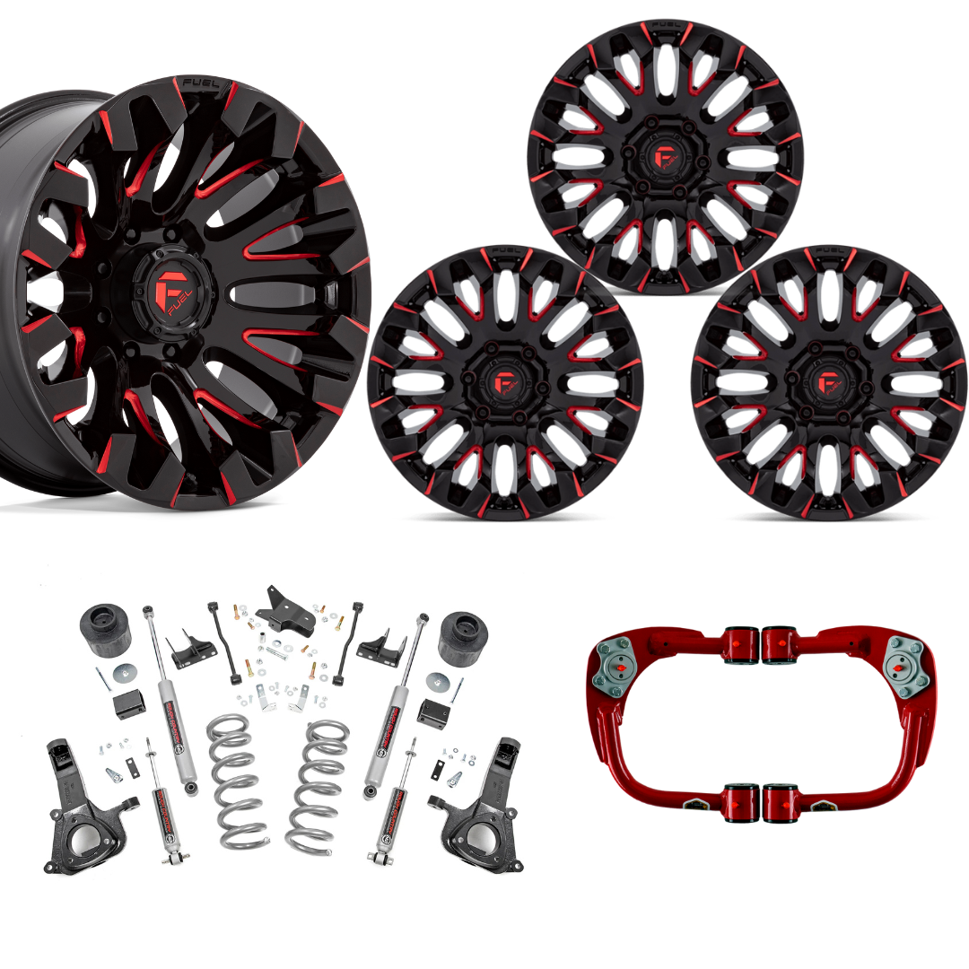 6 inch Lift Bundle N3 w/ 20x10 Black Red Wheels- No Tires - JBA UCAs - 2wd