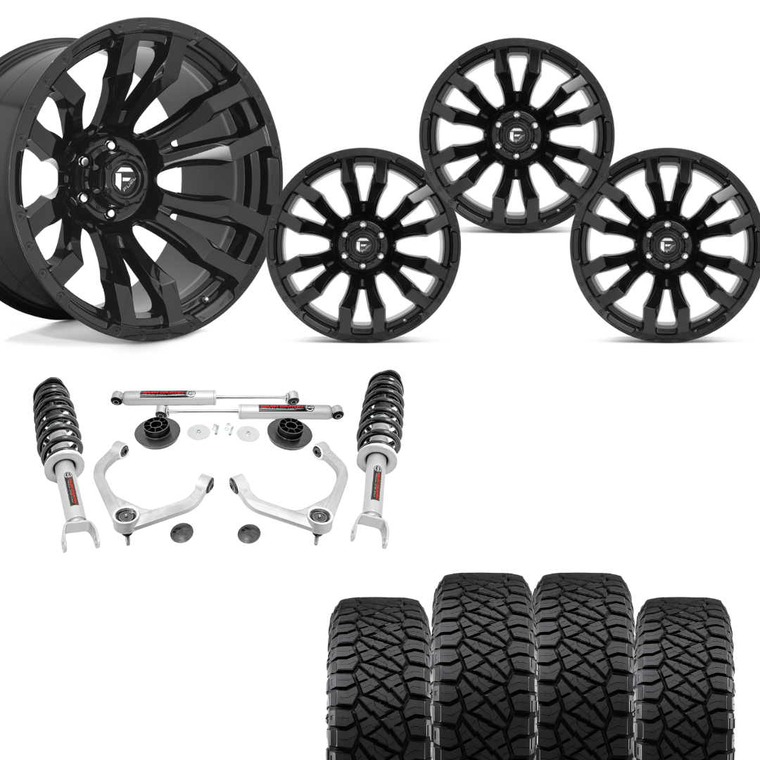 3 inch Lift Bundle N3 w/ 20x9 Black Wheels & 33in Nitto Ridge Grapplers- RAM 1500 4wd