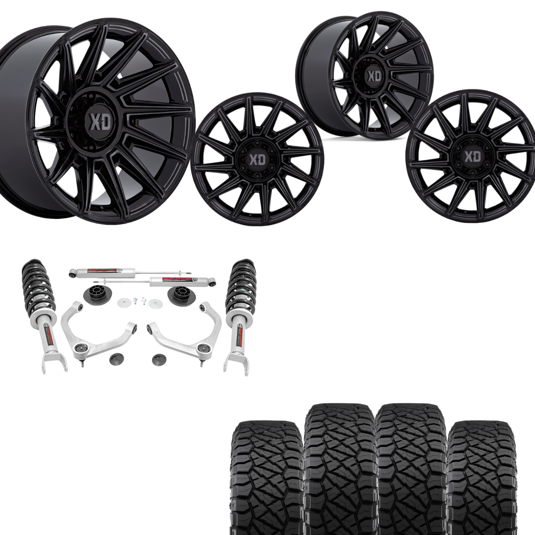 3.5 inch Lift Bundle N3 w/ 20x10 Gloss Black Wheels & 33in Nitto Ridge Grapplers- RAM 1500 2wd/4wd