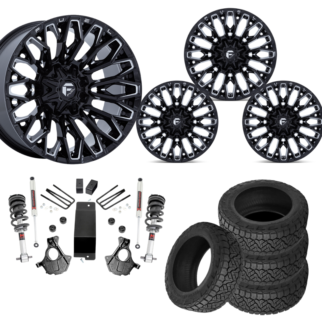 3.5 inch Lift M1 Bundle w/ 22x10 Black Milled Wheels - 33in Nitto Recon Grapplers - 4wd (14-18)