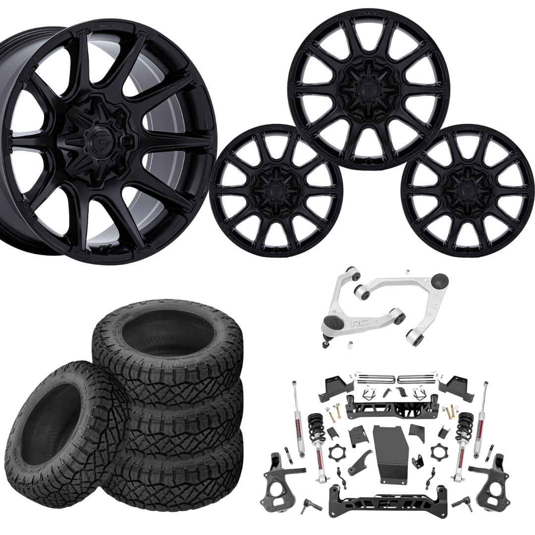 7 inch Lift N3 Bundle w/ 22x12 Matte Black Wheels - 35in Nitto Ridge Grapplers & Upper Control Arms- 4wd (14-18)