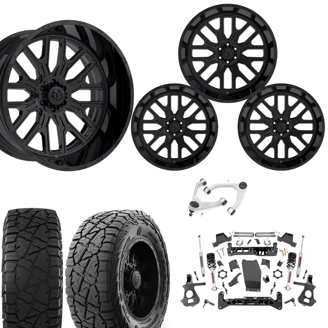 7 inch Lift N3 Bundle w/ 22x12 Gloss Black Wheels - 35in Hercules RT1 Tires & Upper Control Arms- 4wd (14-18)
