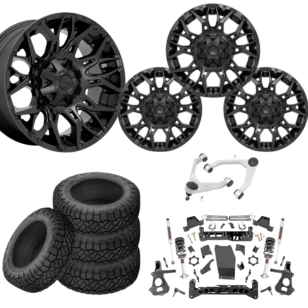 7 inch Lift M1 Bundle w/ 22x12 Black Wheels - 35in Nitto Ridge Grapplers & Upper Control Arms- 4wd (14-18)