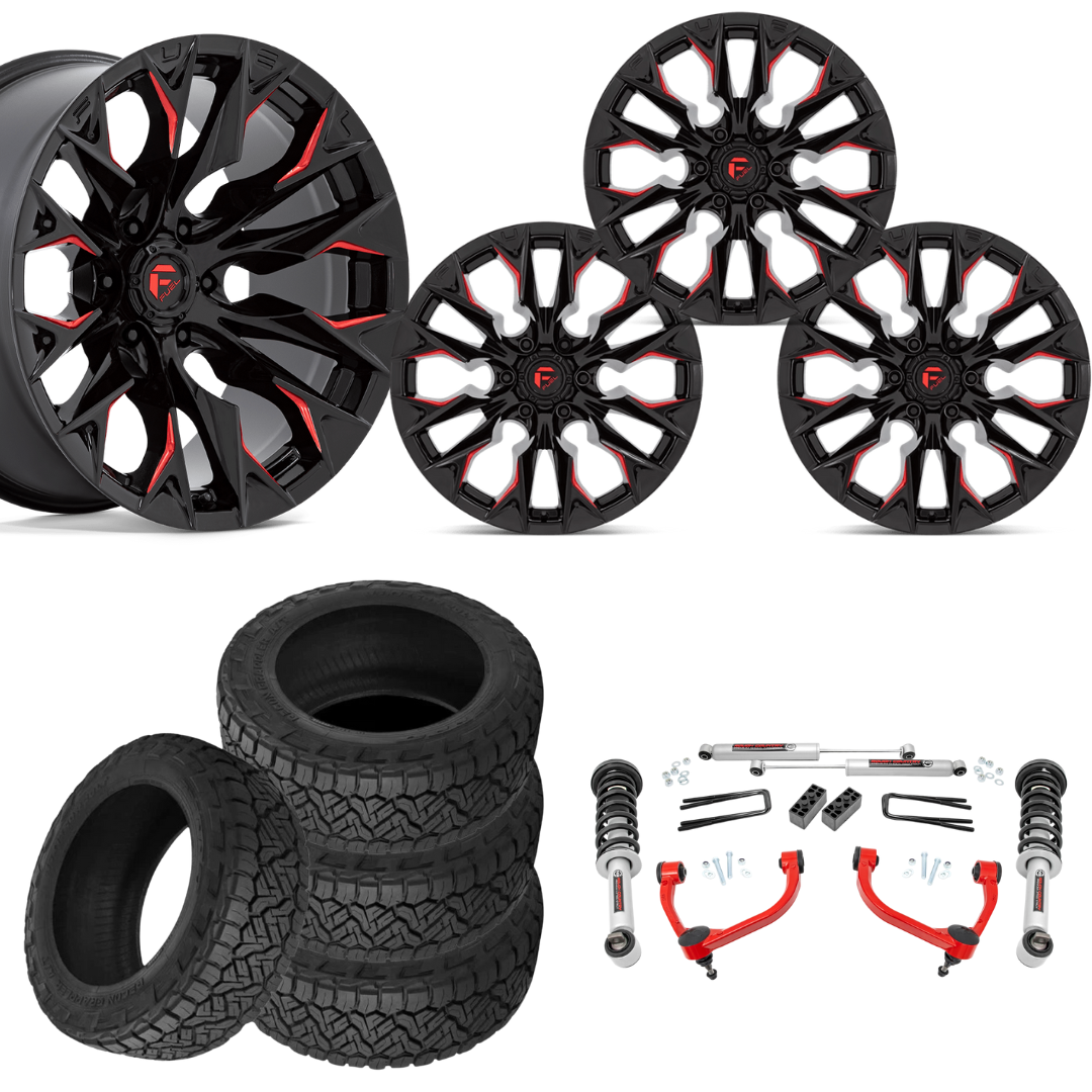 3 inch N3 Bundle w/ 20x10 Black Red Wheels - 34in Nitto Recon Grapplers - 4wd