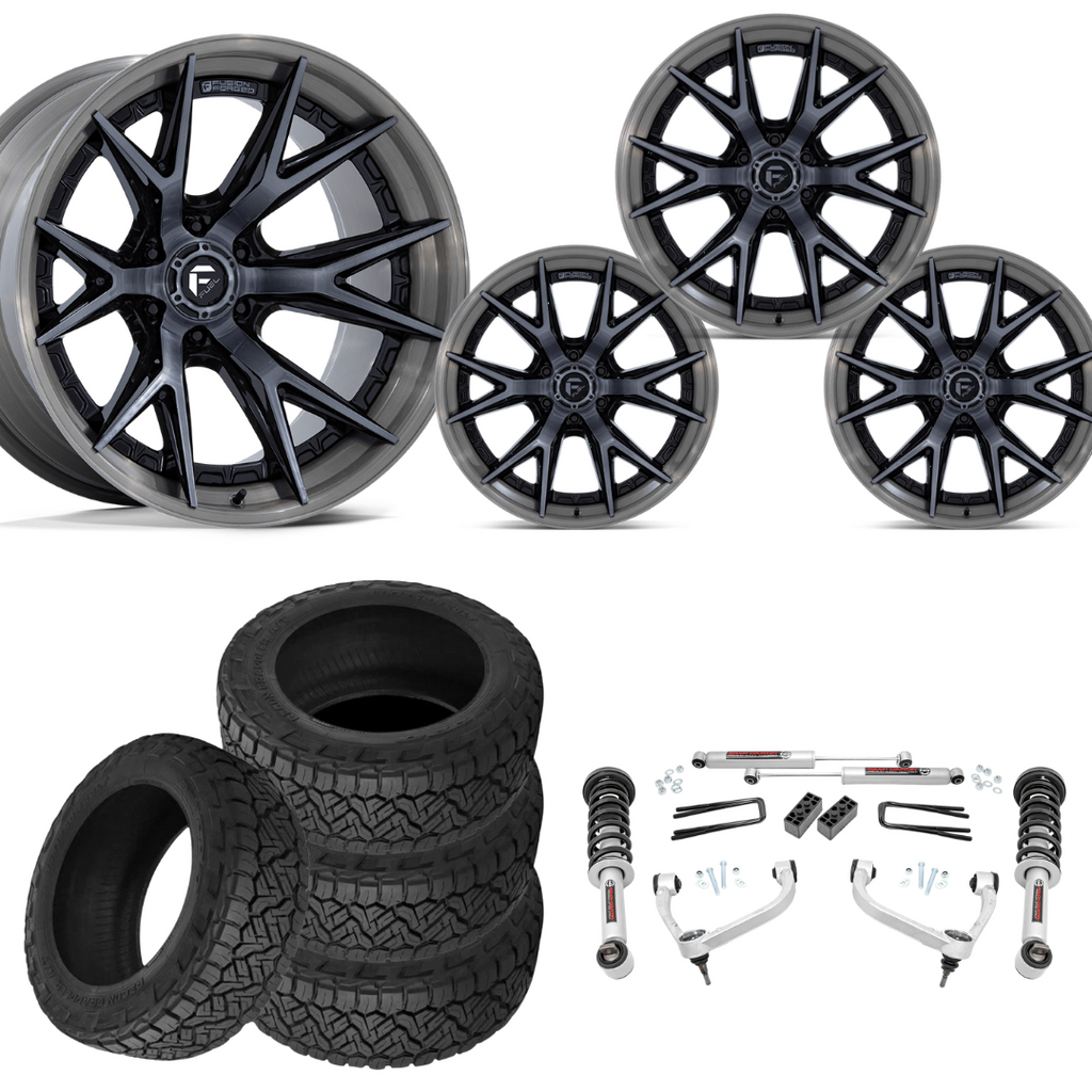 3 inch N3 Bundle w/ 20x9 Brushed Black Wheels - 34in Nitto Recon Grapplers - 4wd