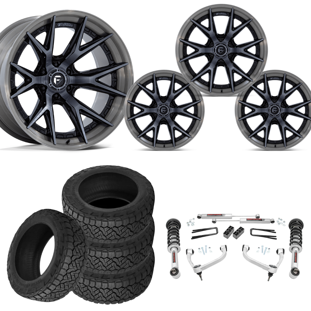 3 inch N3 Bundle w/ 20x9 Brushed Black Wheels - 34in Nitto Recon Grapplers - 4wd