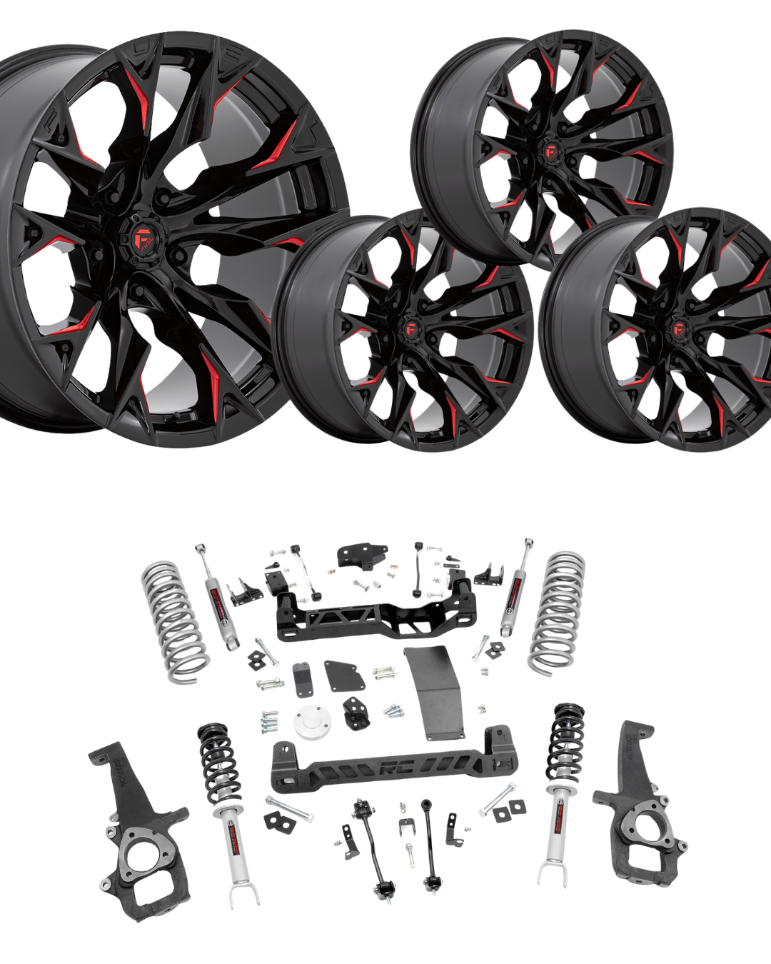 6 inch Lift Bundle N3 w/ 20x10 Black Red Wheels- No Tires -  4wd