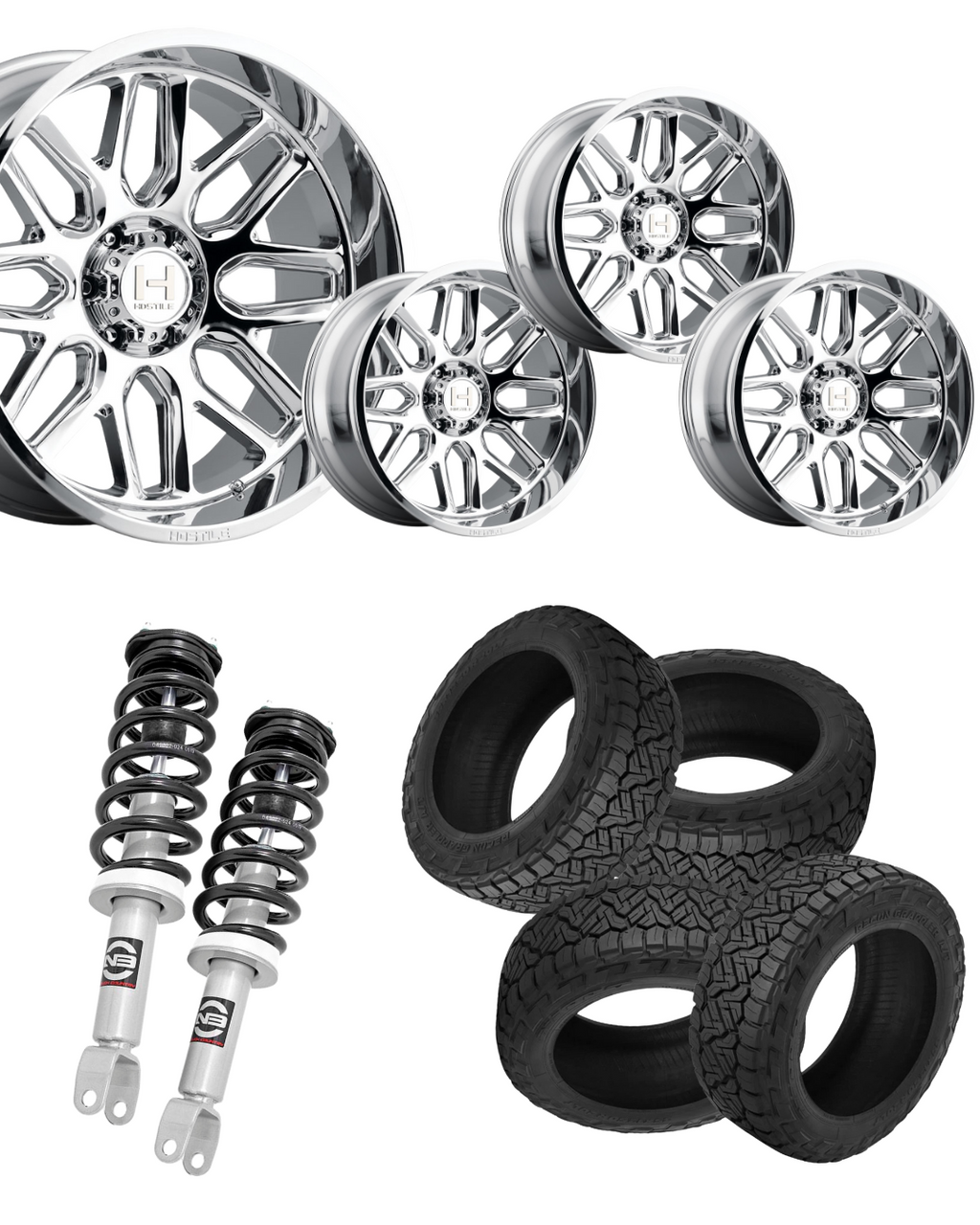 2.5 Level Bundle w/ 20x10 Chrome Wheels & 33in Nitto Recon Grapplers - 4wd
