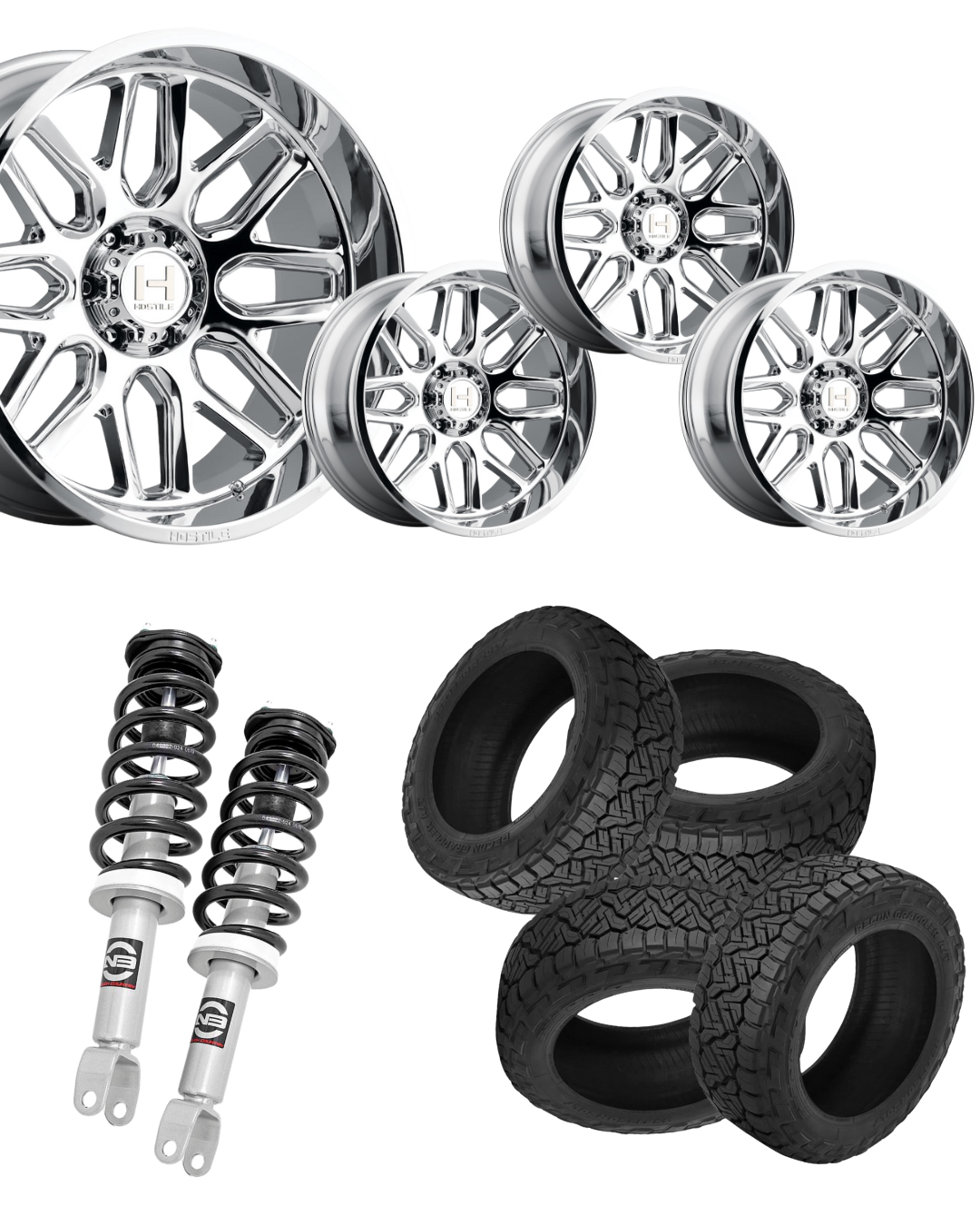 Ram 2.5 Level Bundle w/ 20x10 Chrome Wheels & 33in Nitto Recon Grapplers - 4wd