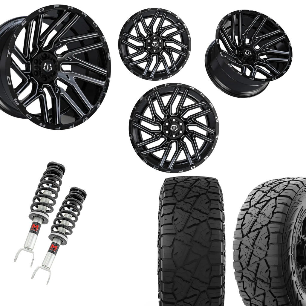 2 in Level Bundle w/ 22x10 Black Milled Wheels & 33in Hercules RT1 Tires - 2wd/4wd
