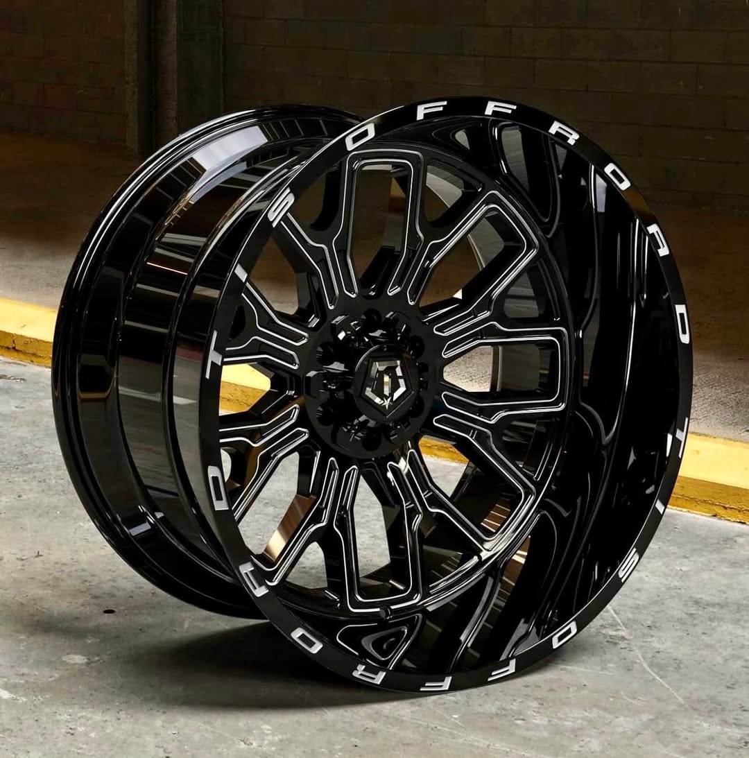 6 inch Bundle w/ 22x12 Gloss Black Milled Wheels and 35in Hercules TT1 Tires - 2wd