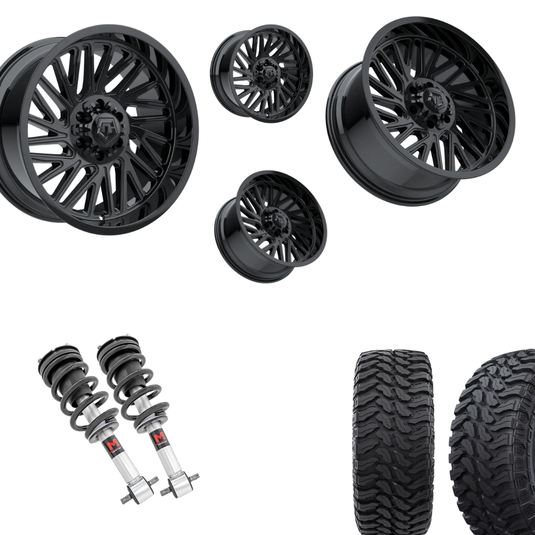 2 inch Level Bundle w/ 20x10 Gloss Black Wheels and 33in TIS TT1 Mud Tires 2wd/4wd
