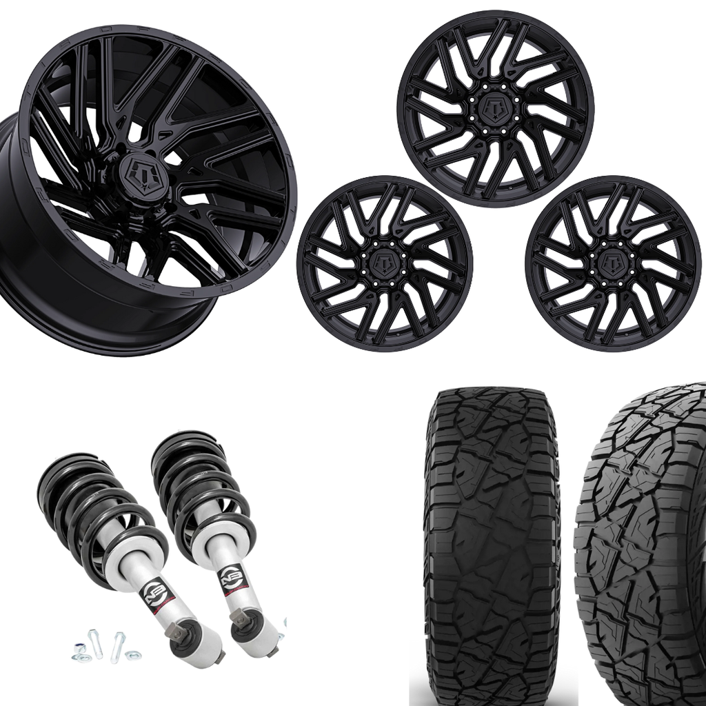 2 inch Level Bundle w/ 20x10 Gloss Black Wheels & 33in Hercules RT1 Tires - 2wd/4wd