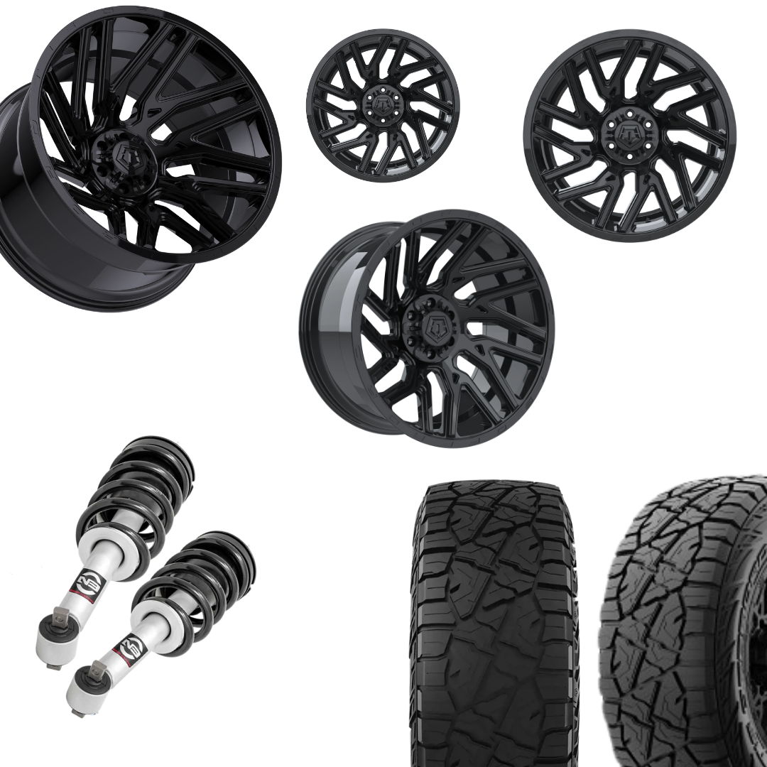 2 inch Level Bundle w/ 20x10 Gloss Black Wheels & 33in Hercules RT1 Tires - 2wd/4wd