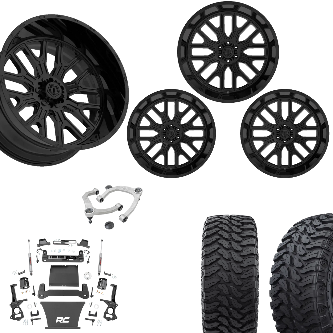 6 inch Bundle w/ 22x12 Gloss Black Wheels and 35in Hercules TT1 Tires - 2wd