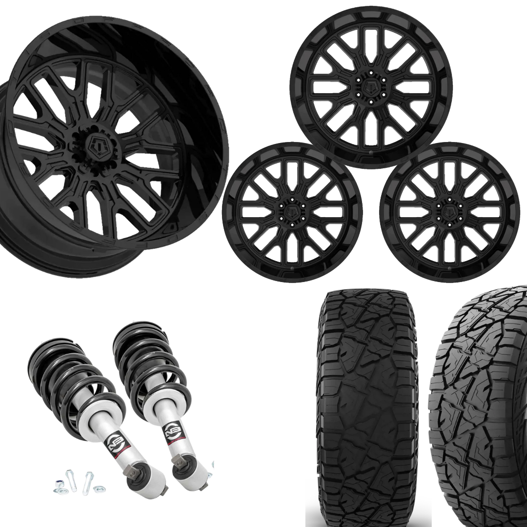 2 inch Level Bundle w/ 20x10 Gloss Black Wheels & 33in Hercules RT1 Tires - 2wd/4wd
