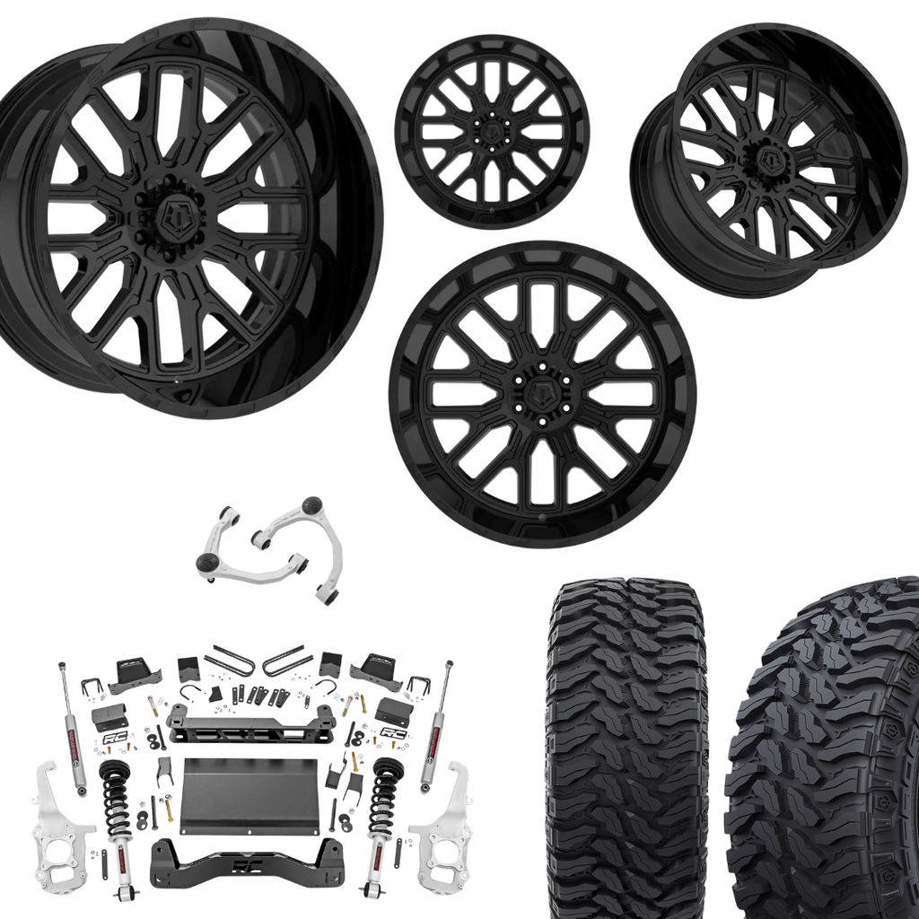 6 inch Lift N3 Bundle w/ 22x12 Gloss Black Wheels- 35in Hercules TT1 Tires - 4wd