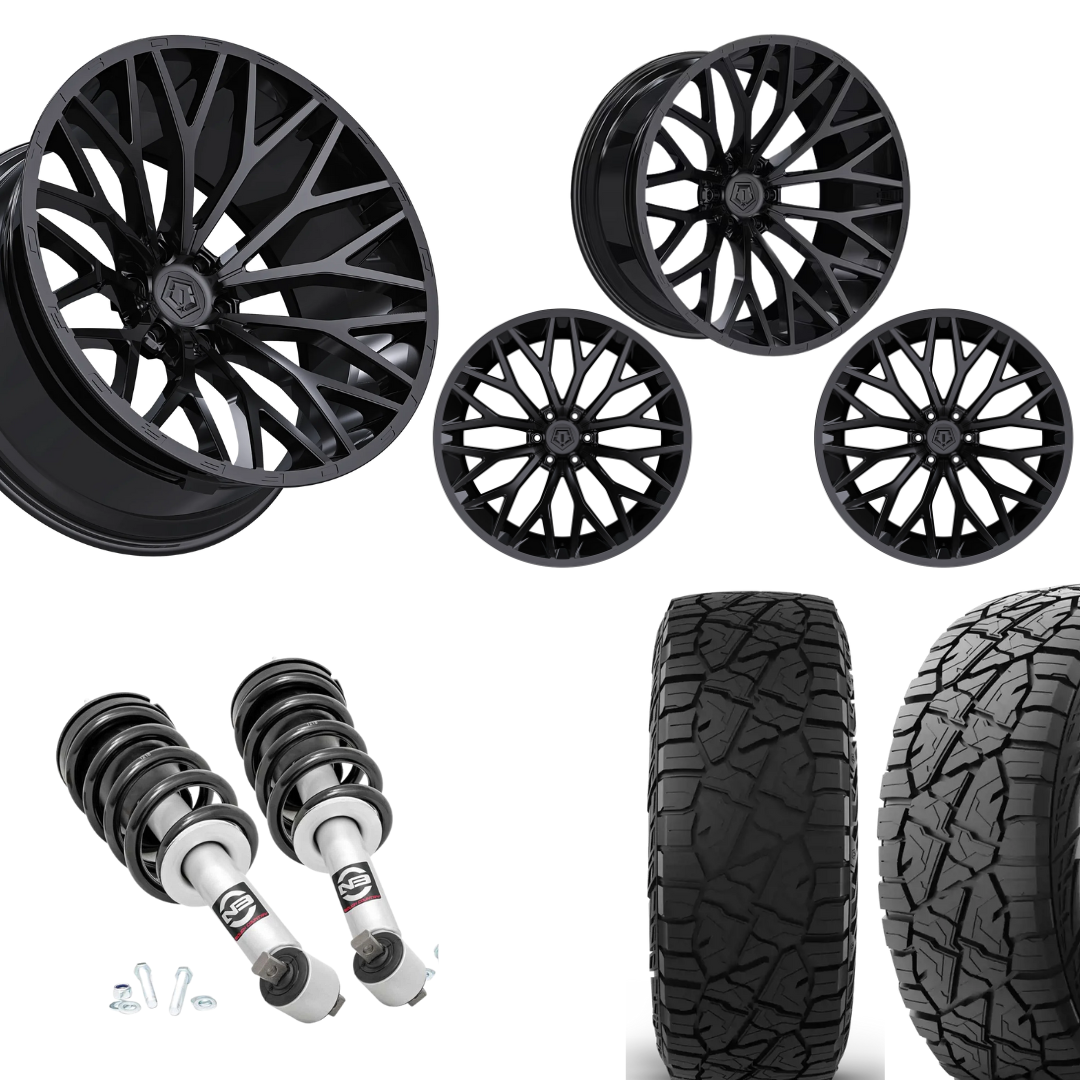 2 inch Level Bundle w/ 20x10 Gloss Black Wheels & 33in Hercules RT1 Tires - 2wd/4wd