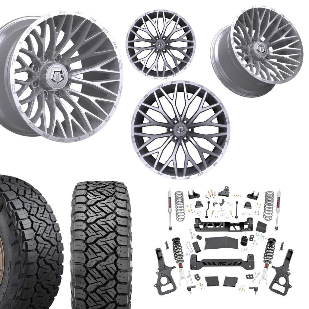 6in Lift M1 Bundle w/ 22x12 Silver Machined Wheels & 35in Nitto Recon Grapplers - 4wd