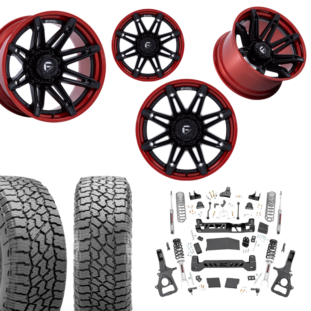6in Lift N3 Bundle w/ 22x10 Black Red Wheels & 35in Falken AT4 Tires - 4wd