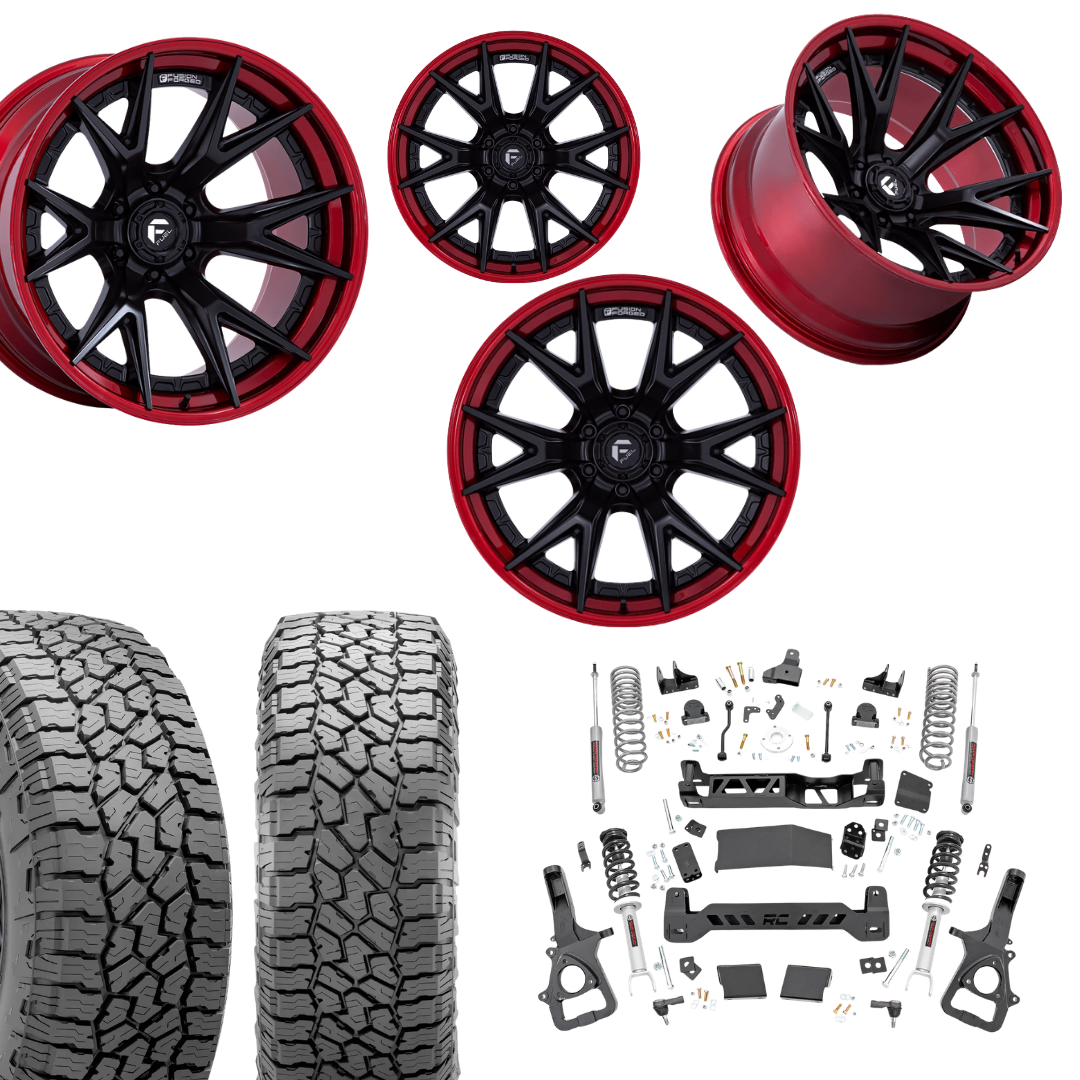 6in Lift N3 Bundle w/ 22x10 Black Red Wheels & 35in Falken AT4 Tires - 4wd