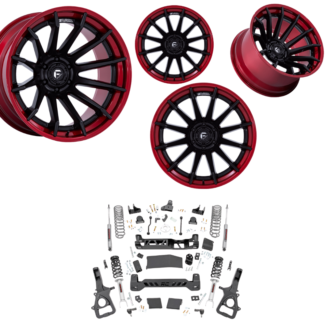 6in Lift N3 Bundle w/ 22x10 Black Red Wheels & No Tires- 4wd