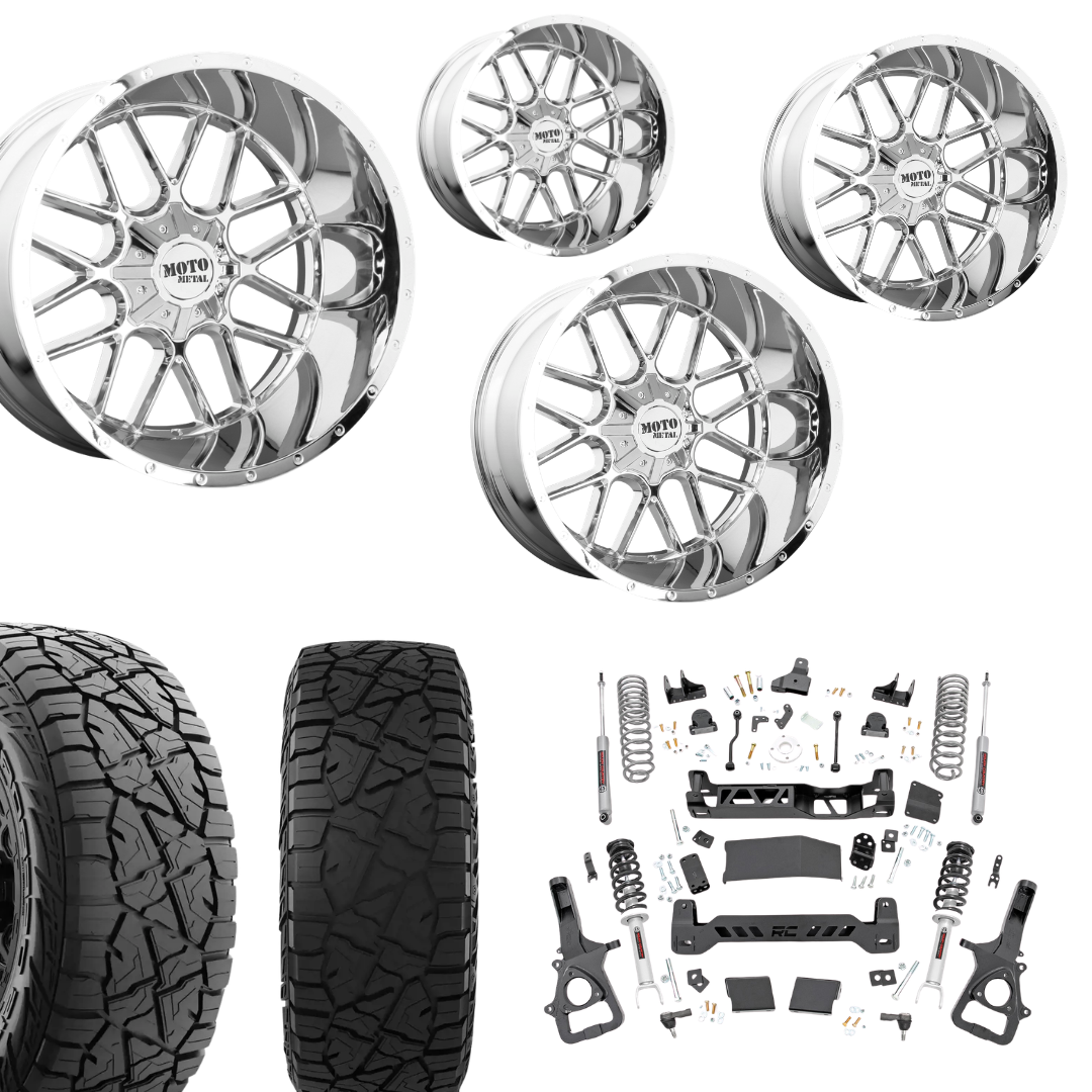 6in Lift N3 Bundle w/ 22x10 Chrome Wheels & 35in Hercules RT1 Tires - 4wd