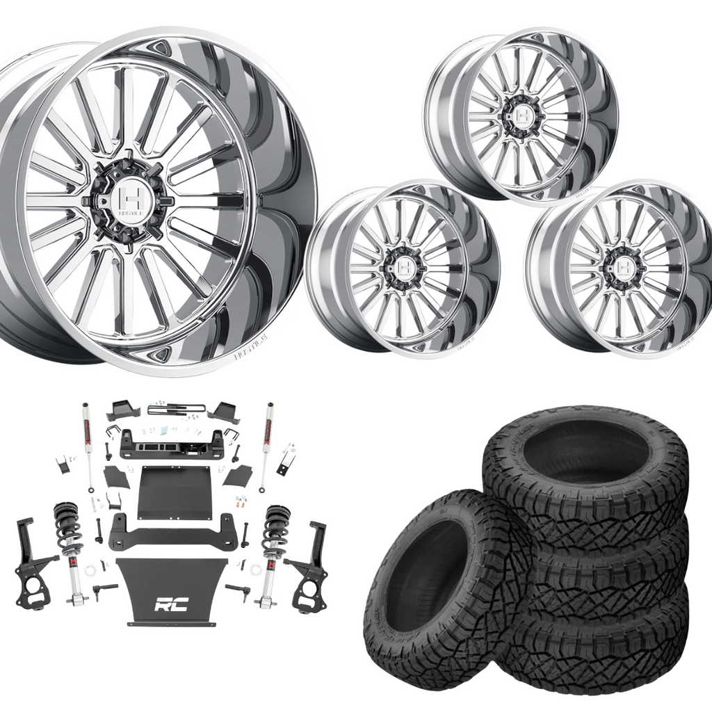 6 inch M1 Bundle w/ 22x10 Chrome Wheels - 35in Nitto Ridge Grapplers - 4wd