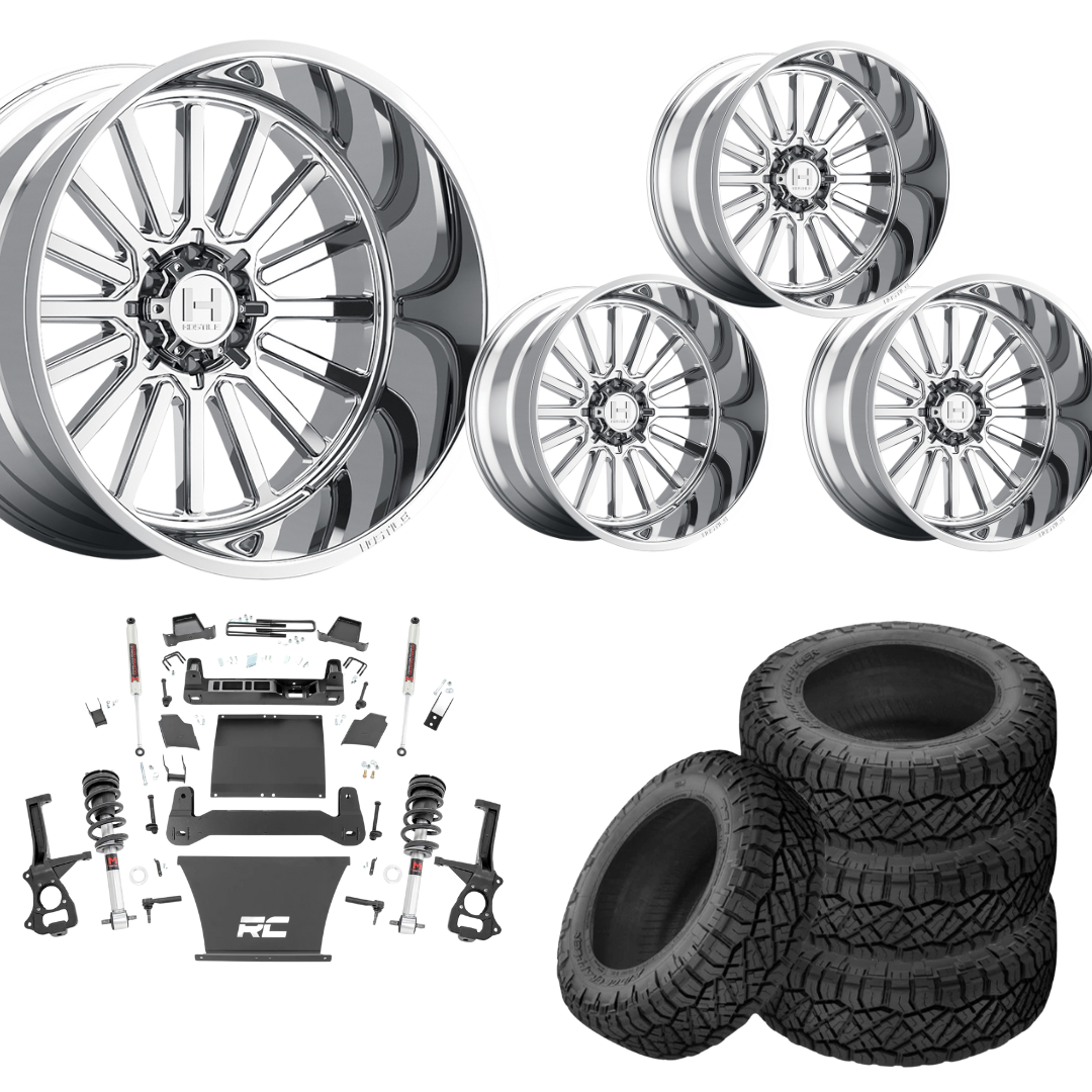 6 inch M1 Bundle w/ 22x10 Chrome Wheels - 35in Nitto Ridge Grapplers - 4wd