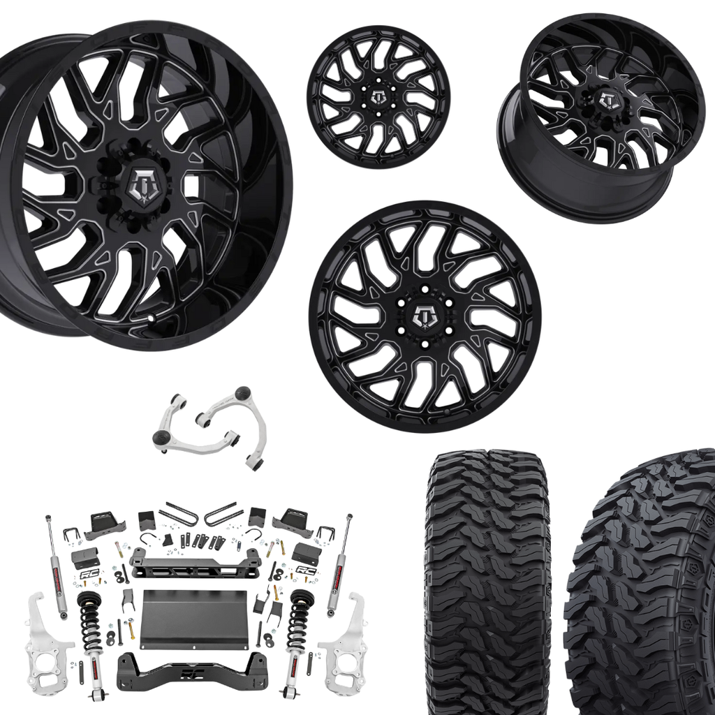 6 inch Lift N3 Bundle w/ 22x12 Black Milled Wheels- 35in Hercules TT1 Tires - 4wd