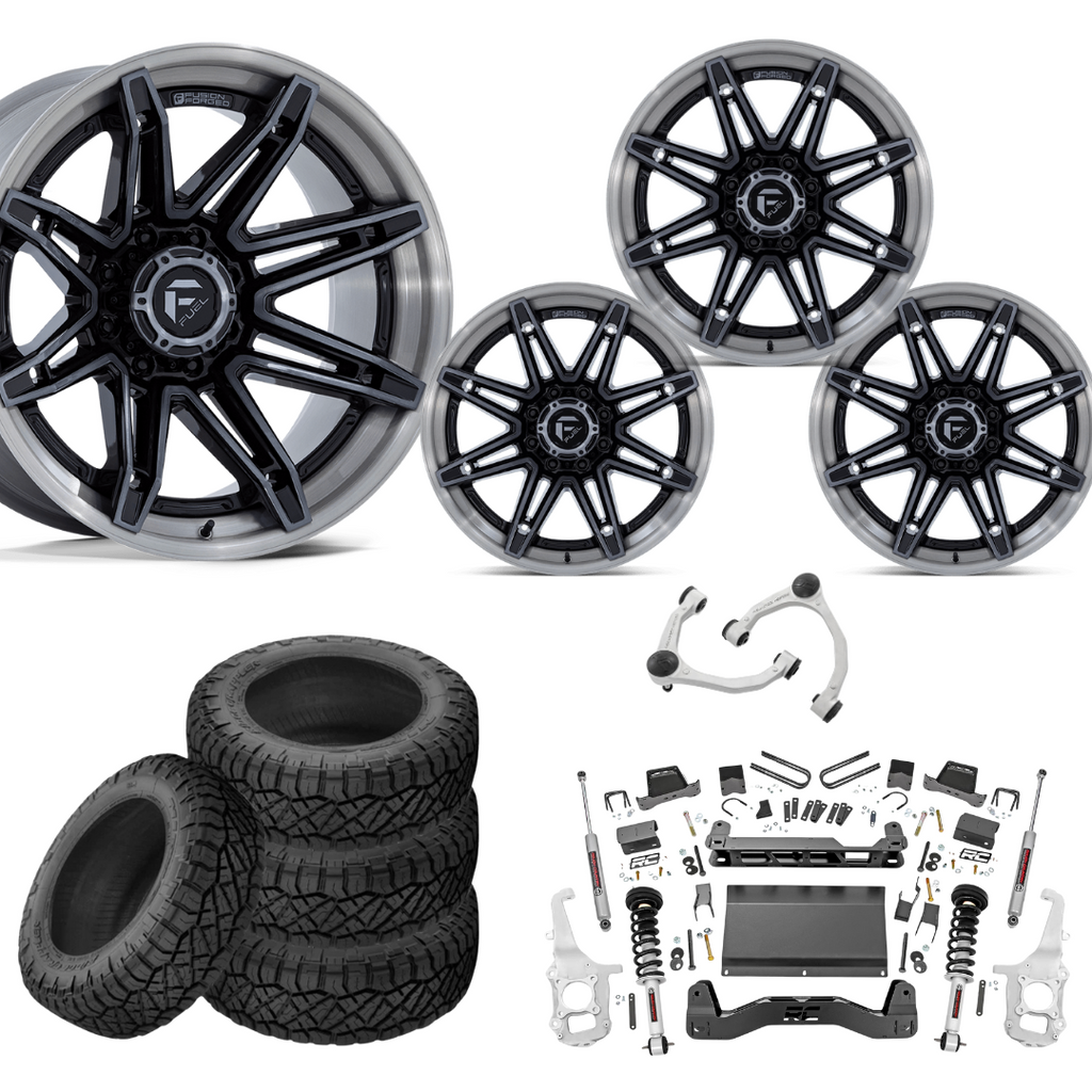 6 inch Lift N3 Bundle w/ 22x12 Brushed Black Wheels - 35in Nitto Ridge Grapplers - 4wd