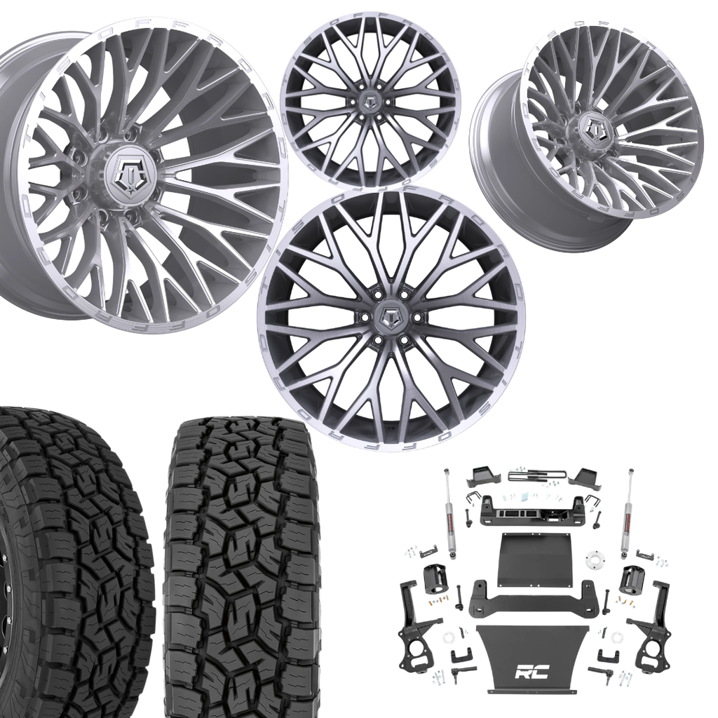 6 inch Bundle w/ 22x12 Silver Machined Wheels and 35in Toyo AT3 Tires - 2wd