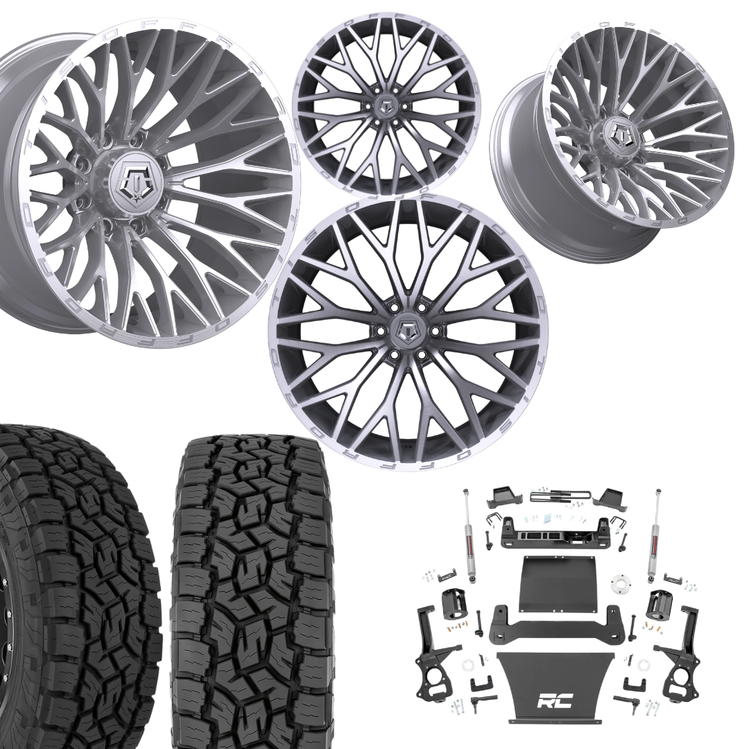 6 inch Bundle w/ 22x12 Silver Machined Wheels and 35in Toyo AT3 Tires - 2wd