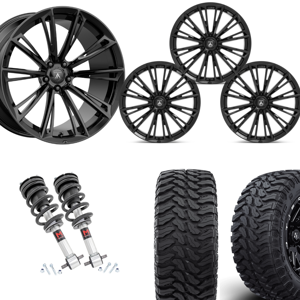 2 inch Level Bundle w/ 22in Gloss Black Wheels and 33in TIS TT1 Mud Tires 2wd/4wd