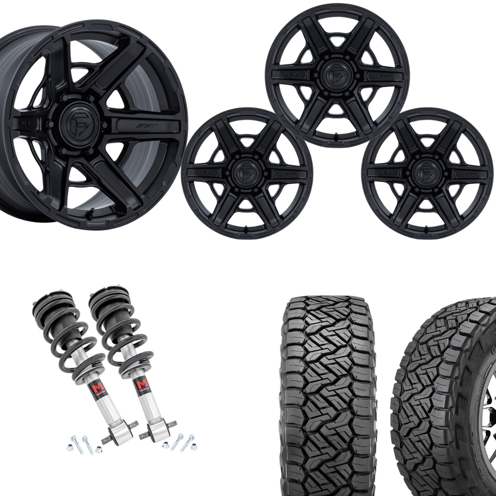 2 inch Level Bundle w/ 20x10 Matte Black Wheels & 33in Nitto Recon Tires - 2wd/4wd