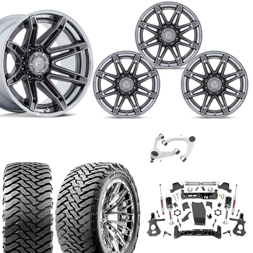 7 inch Lift N3 Bundle w/ 20x10 Platinum Chrome Wheels - 35in Ironman MT-X Tires & Upper Control Arms- 4wd (14-18)