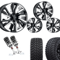 2 inch Level Bundle w/ 22in Black Chrome Rep Wheels and 33in TIS TT1 Mud Tires 2wd/4wd