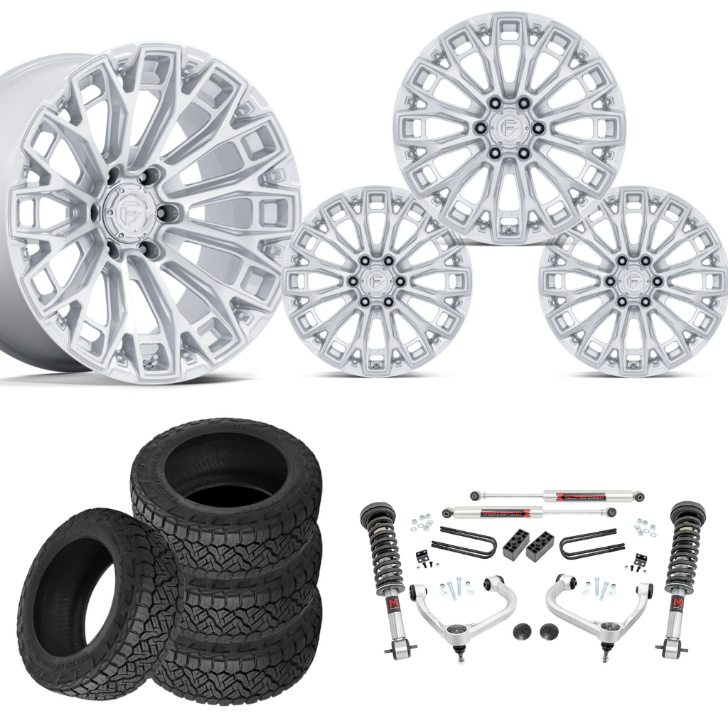 3 inch M1 Bundle w/ 20x9 Silver Machined Wheels - 34in Nitto Recon Grapplers - 4wd