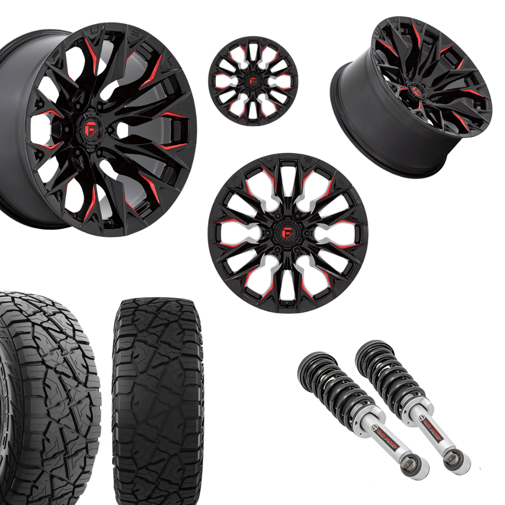 2 inch N3 Level Bundle w/ 20x10 Black Red Milled Wheels & 33in Hercules RT1 Tires - 2wd