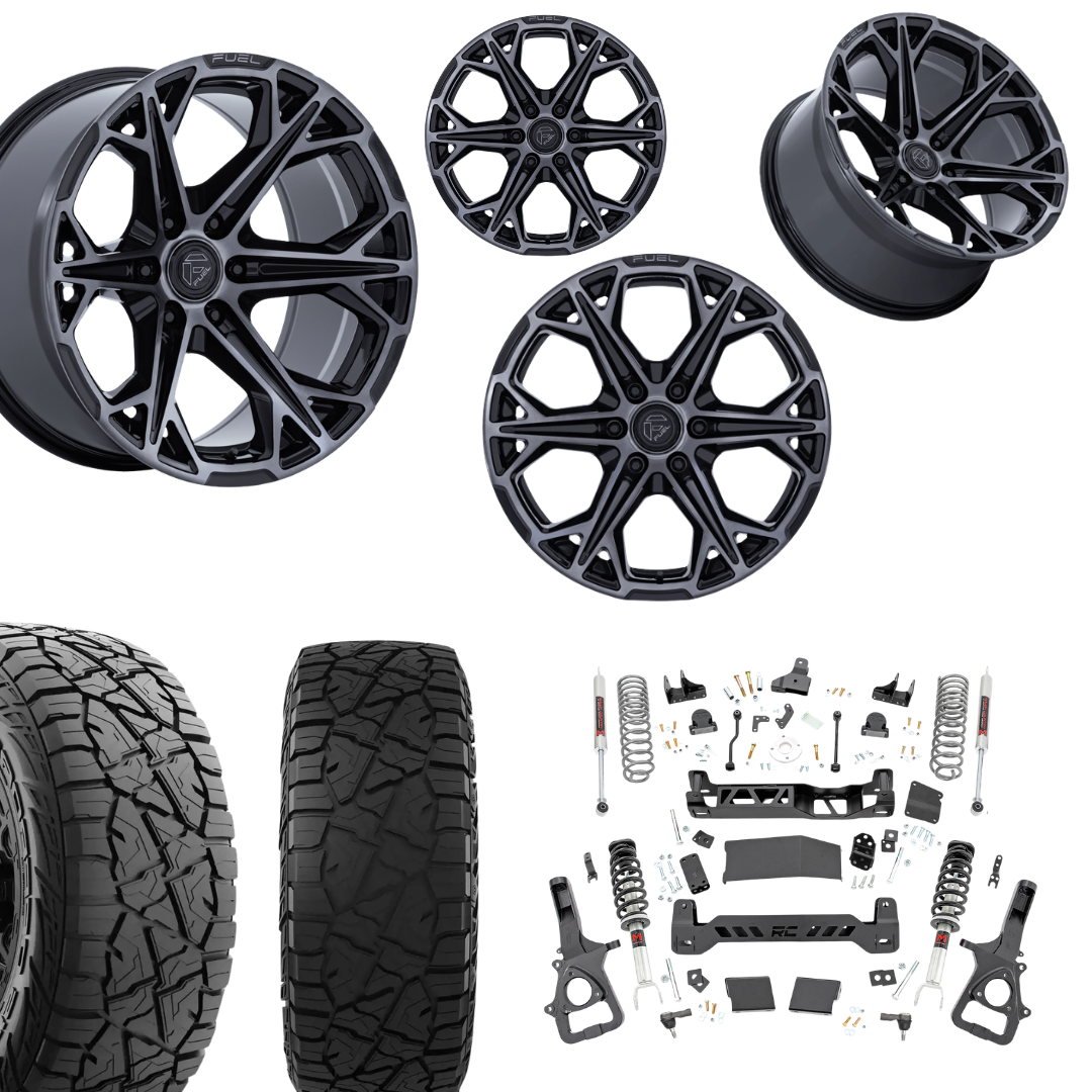6in Lift M1 Bundle w/ 22x10 Black Tinted Wheels & 35in Hercules RT1 Tires - 4wd