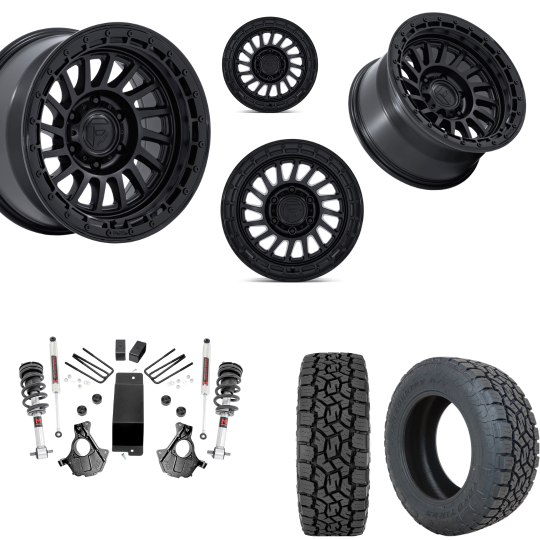 3.5 inch Lift M1 Bundle w/ 20x9 Matte Gloss Black Wheels - 33in Toyo AT3 Tires - 4wd (14-18)