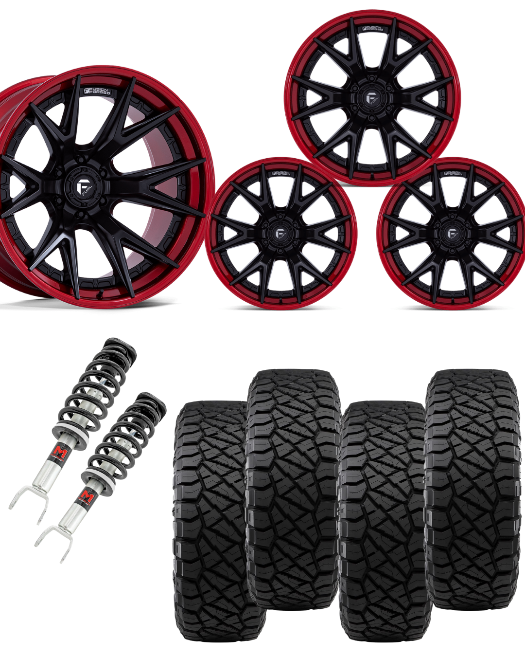 2 in Level Bundle w/ 20x10 Black Red Wheels & 33in Nitto Ridge Grapplers - 2wd/4wd