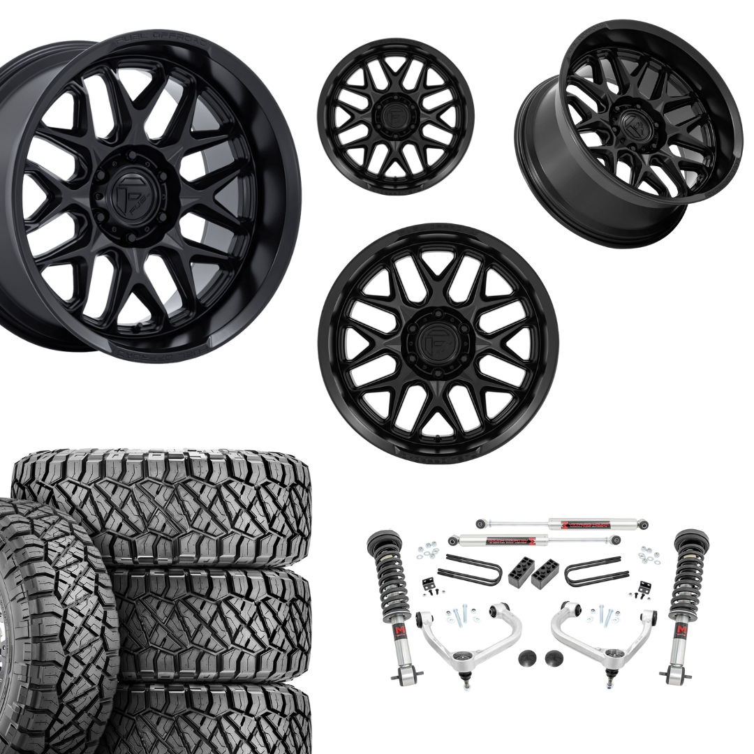 3 inch M1 Bundle w/ 20x10 Satin Black Wheels & 33in Nitto Ridge Grapplers - 4wd