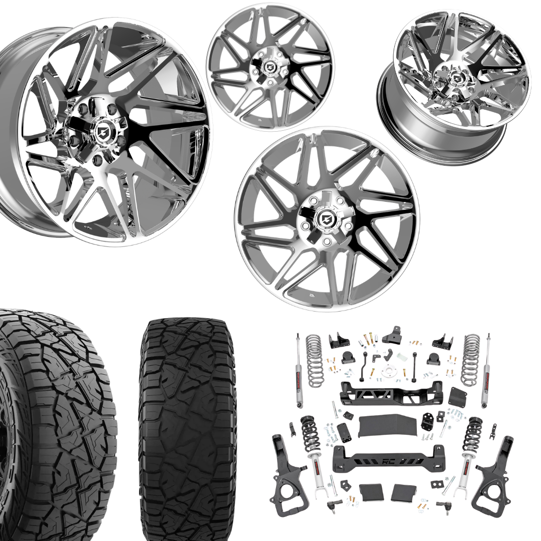 6in Lift N3 Bundle w/ 22x10 Chrome Wheels & 35in Hercules RT1 Tires - 4wd