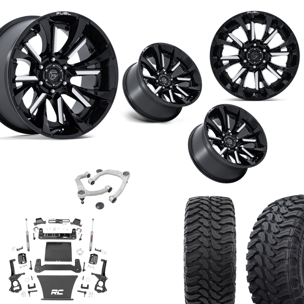 6 inch Bundle w/ 22x10 Black Milled Wheels and 35in Hercules TT1 Tires - 2wd