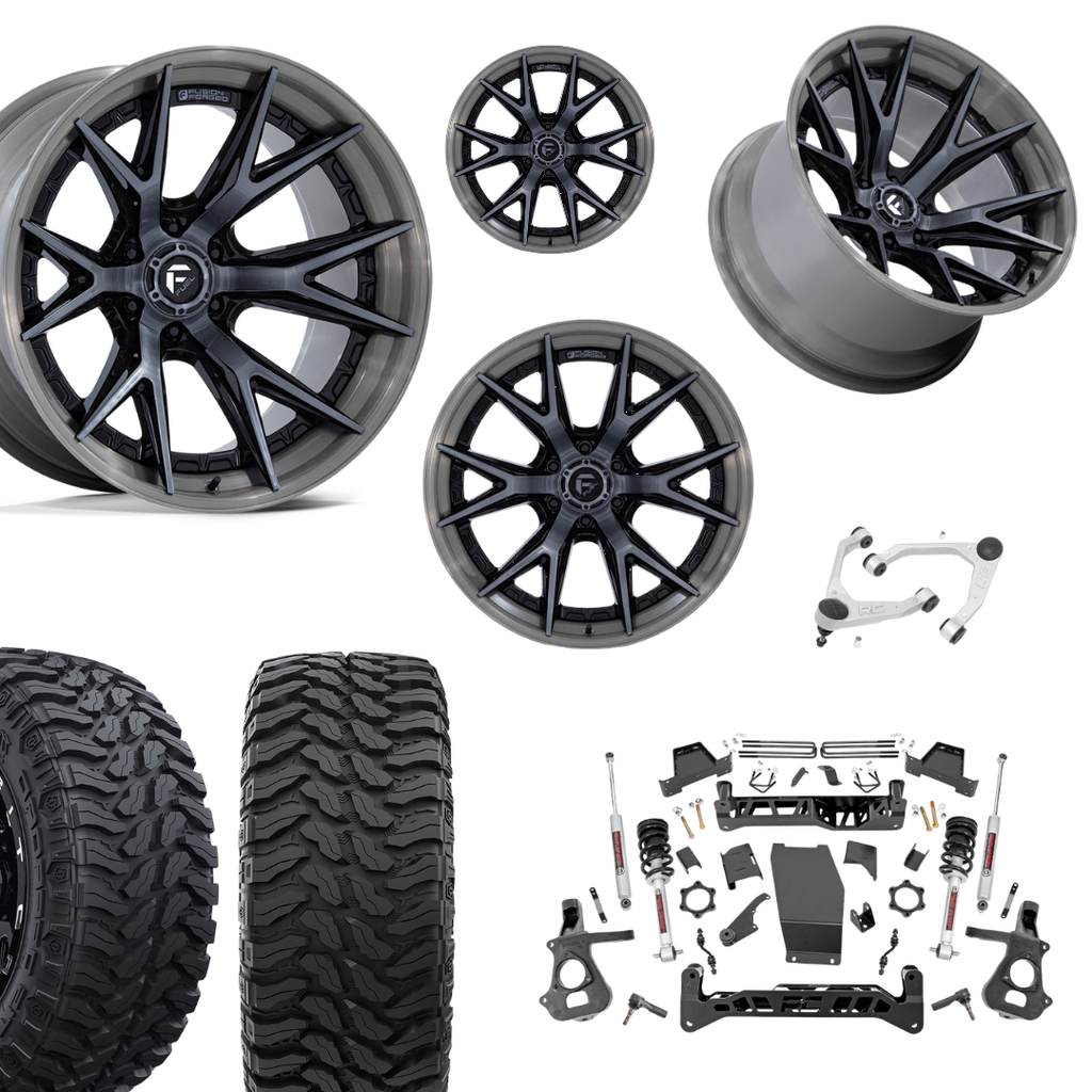 7 inch Lift N3 Bundle w/ 22x12 Brushed Silver Black Wheels - 35in Hercule TT1 Tires + Upper Control Arms- 4wd (14-18)
