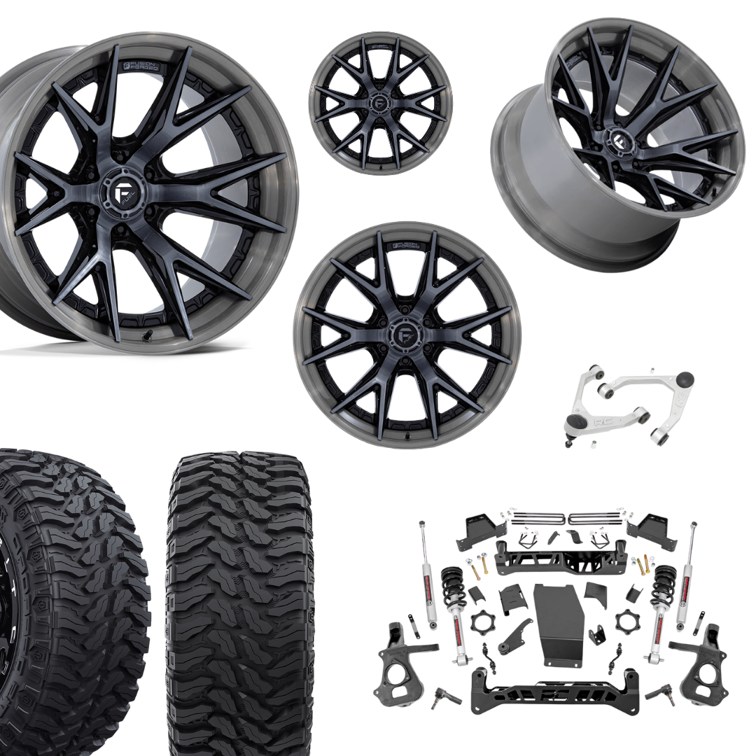 7 inch Lift N3 Bundle w/ 22x12 Brushed Silver Black Wheels - 35in Hercule TT1 Tires + Upper Control Arms- 4wd (14-18)