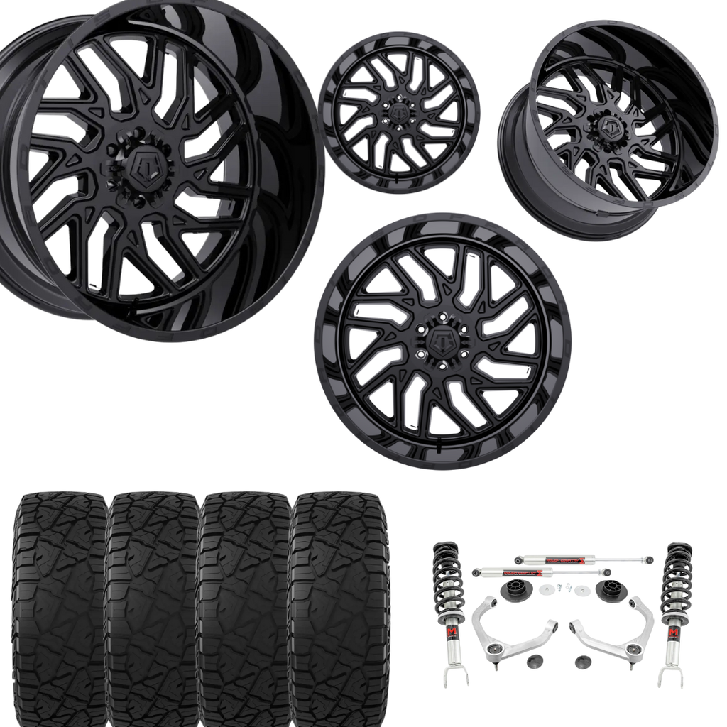 3 inch Lift Bundle M1 w/ 22x10 Gloss Black Wheels & 33in Hercules RT1 Tires - 4wd