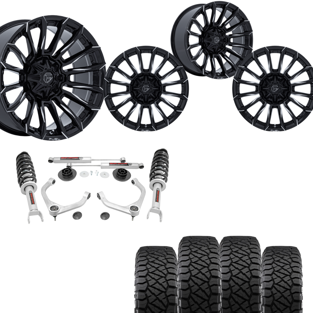 3 inch Lift Bundle N3 w/ 20x9 Black Milled Wheels & 33in Nitto Ridge Grapplers- RAM 1500 4wd